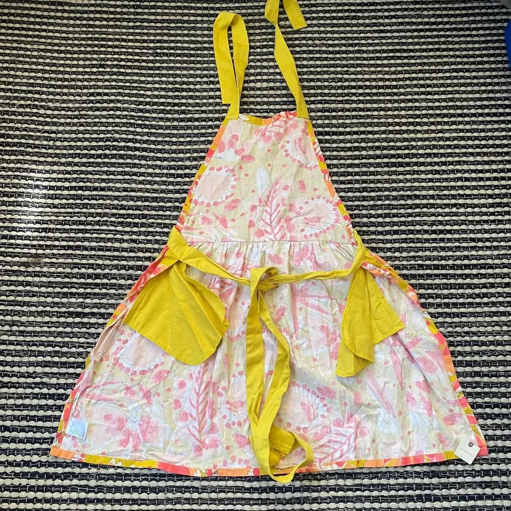 🌿Vera X Anthropologie Perennial Floral Yellow Pink Tie Pocket Apron OS
